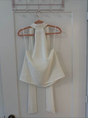Endless Rose Cream Halter Tie-Back Satin Blouse